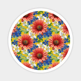 Watercolor Floral Pattern Art On Yellow Background Magnet